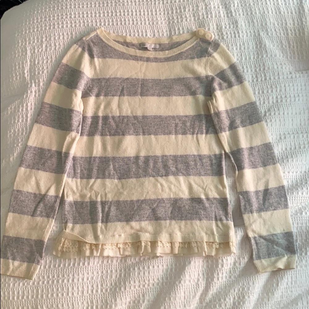 Gray and Cream Striped Sweater